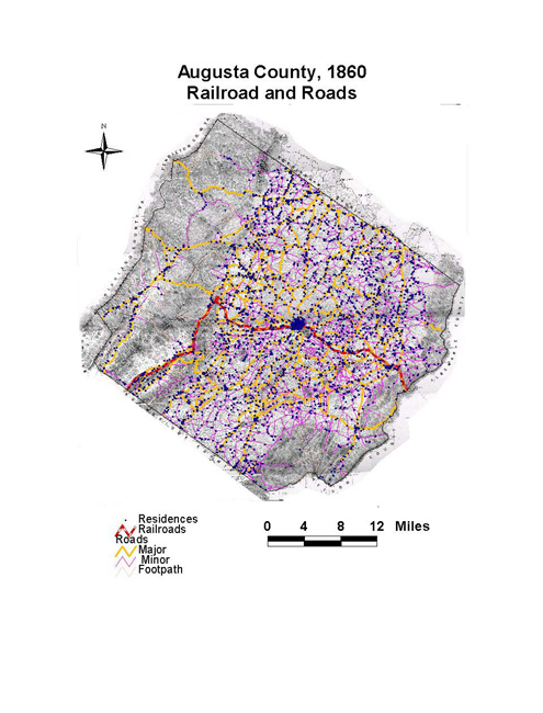 Augusta County, 1860 Railroads and Roads Map