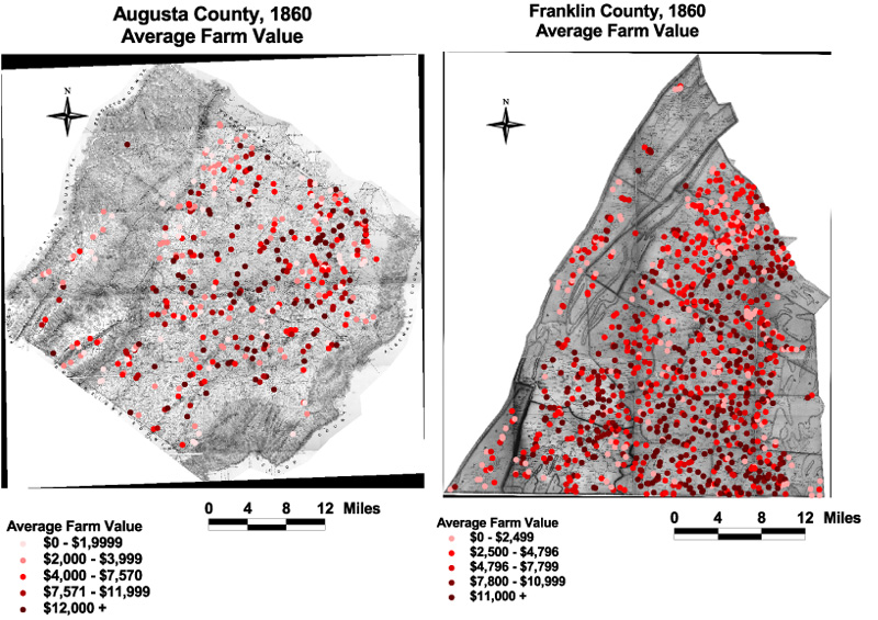 Augusta and Franklin County Average Farm Values, 1860