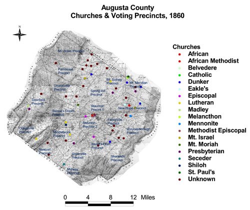 Augusta County Churches and Voting Precincts, 1860